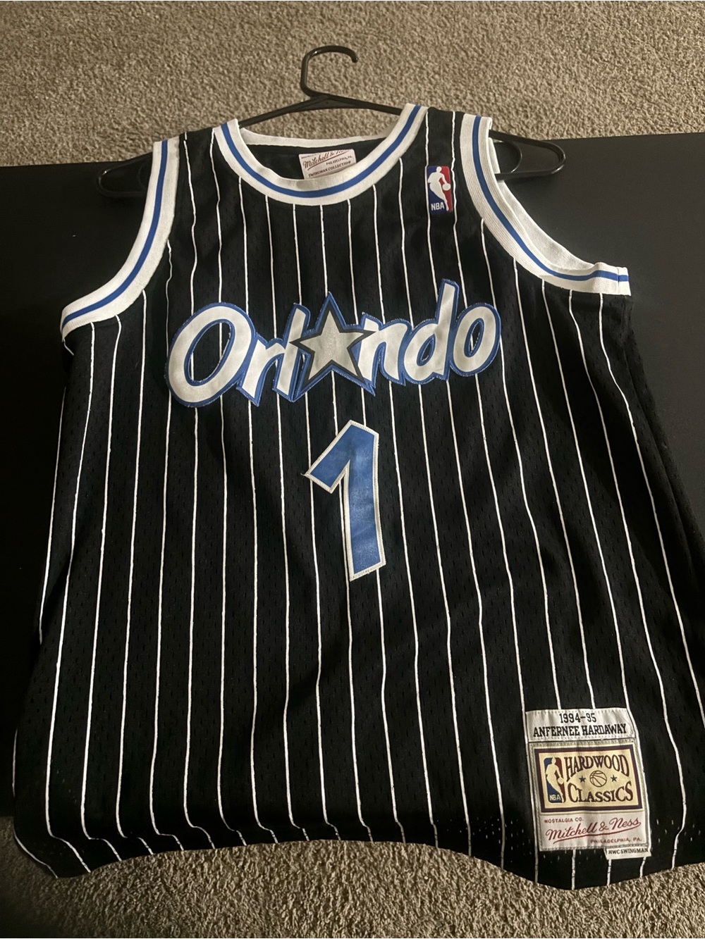Mitchell & Ness Orlando Magic Penny Hardaway #1 Black Pinstripe Jersey - Kids
